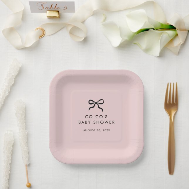 Elegant Minimal Bow Baby Shower Cocktail Napkins  Paper Plates (Wedding)