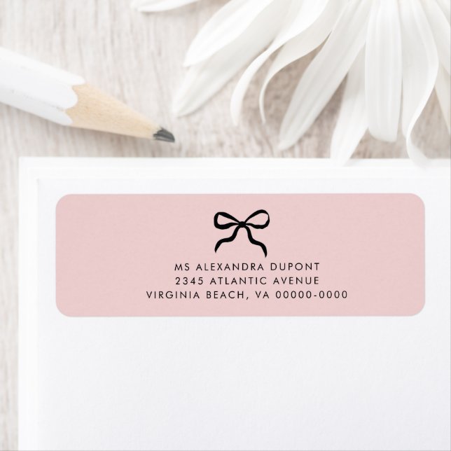 Elegant Minimal Bow Baby Shower Return Address  Label (Insitu)