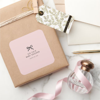 Elegant Minimal Bow Baby Shower Square Sticker