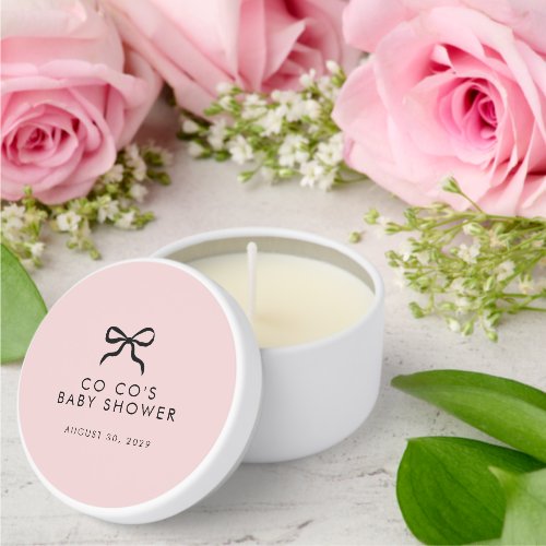 Elegant Minimal Bow Blush Pink Baby Shower Candle 