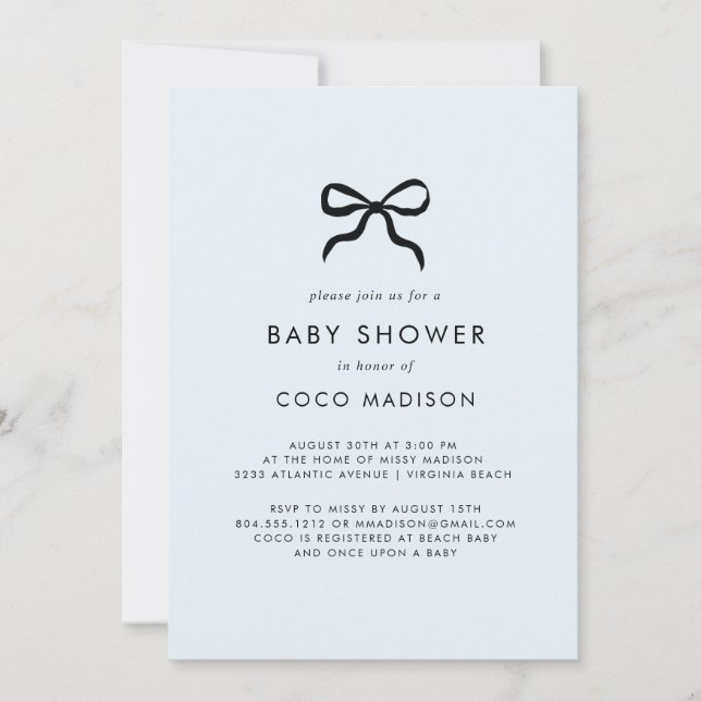Elegant Minimal Bow Boy Baby Shower Invitation (Front)