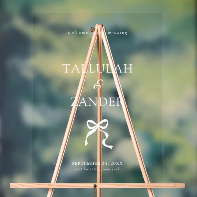 Elegant Minimal Bow Wedding Welcome  Acrylic Sign (Neutral)