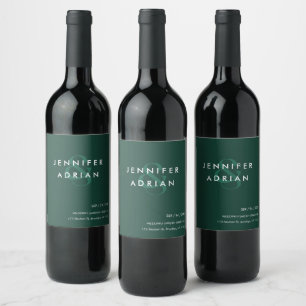 Elegant Minimal Brunswick Green Modern Wedding Wine Label