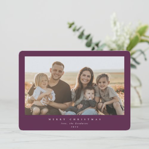 Elegant Minimal Burgundy Frame Single Photo Holiday Card