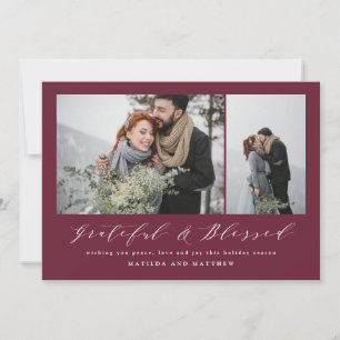 Elegant minimal burgundy photo christmas script holiday card