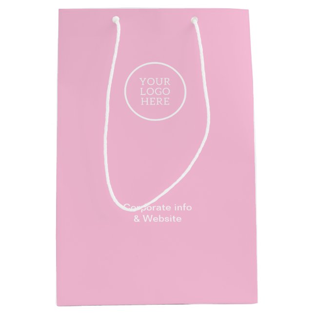 Elegant Minimal Business Pink Logo Corporate Medium Gift Bag (Front)