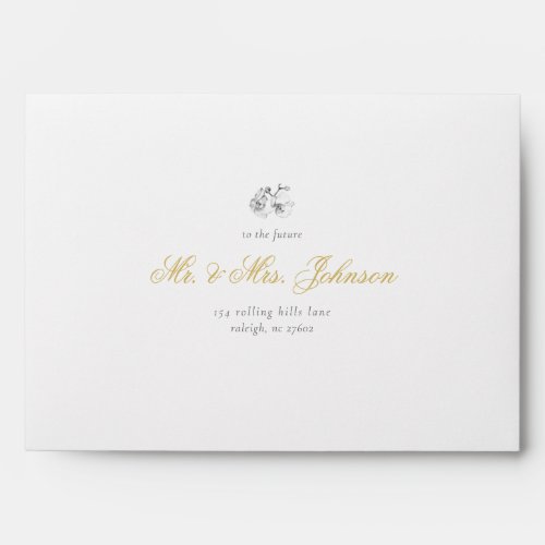 Elegant Minimal BW Gold Return Address Wedding Envelope