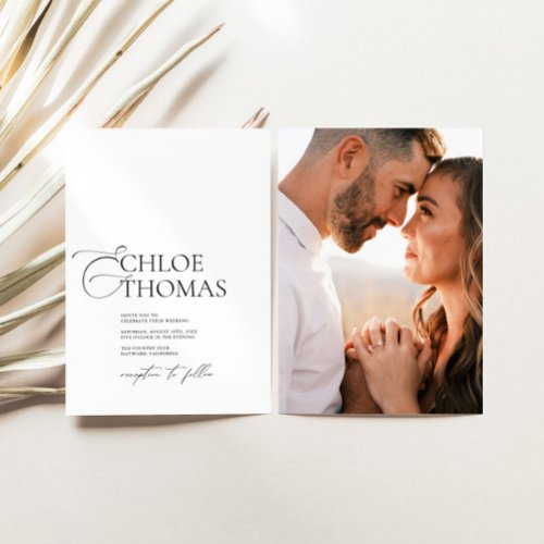 Elegant Minimal Calligraphy Photo Couple Wedding Invitation