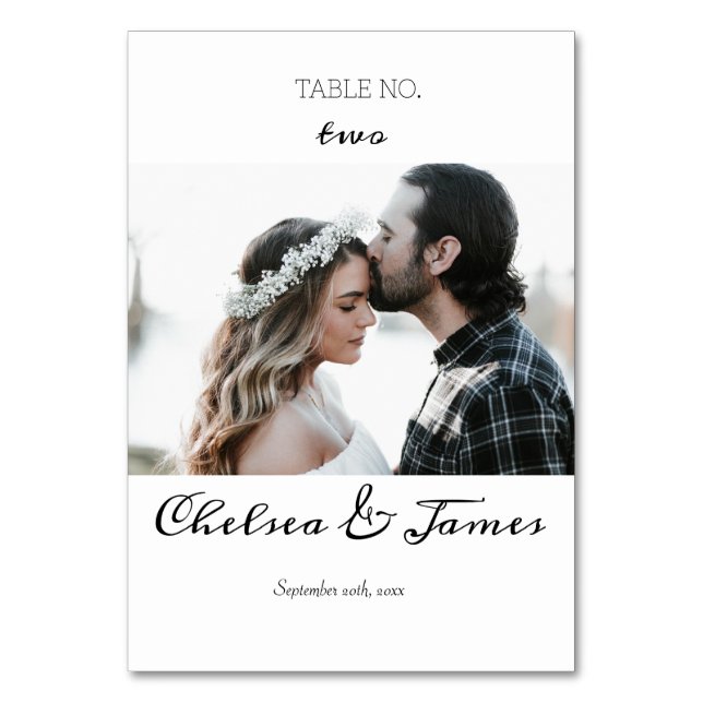 Elegant Minimal Calligraphy Photo  Table Number (Front)