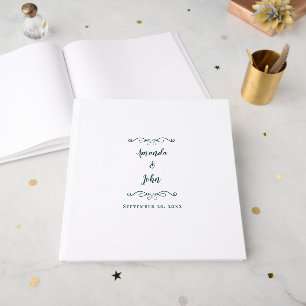 Elegant Minimal Calligraphy Wedding Emerald Green Guest Book