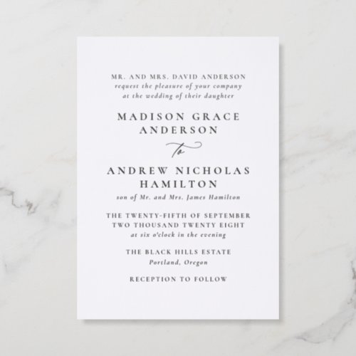 Elegant Minimal Calligraphy wedding Letterpress Invitation