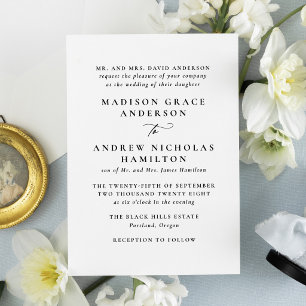 Elegant Minimal Calligraphy Wedding Letterpress Invitation