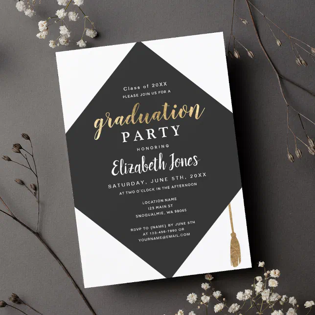 Elegant Minimal Cap Graduation Party Invitation | Zazzle