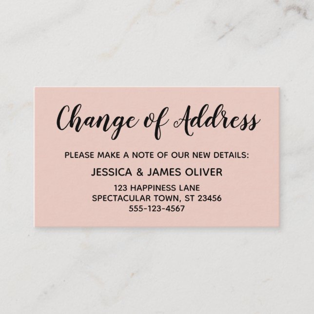Elegant, Minimal Change of Address Blush Pink Enclosure Card (Front)