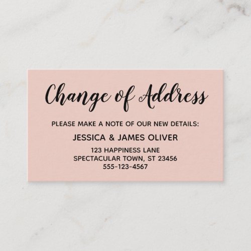 Elegant Minimal Change of Address Blush Pink Enclosure Card