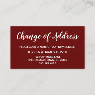 Elegant, Minimal Change of Address Burgundy Card