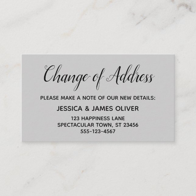 Elegant, Minimal Change of Address Gray Card (Front)