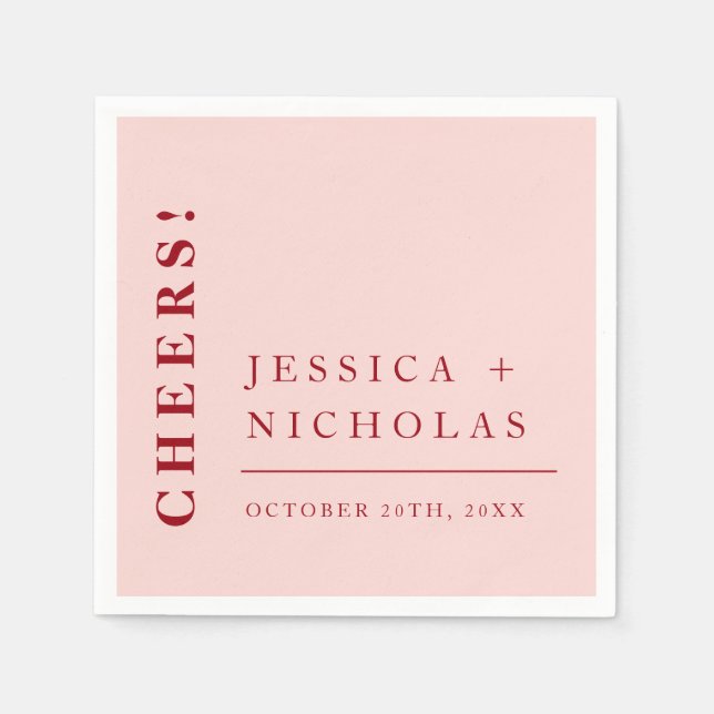 Elegant Minimal Cheers Pink & Red Modern Wedding Napkins (Front)
