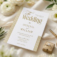 Elegant Minimal Chic Green Parisian Stripe Wedding Letterpress Invitation
