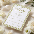 Elegant Minimal Chic Green Parisian Stripe Wedding Letterpress RSVP Cards