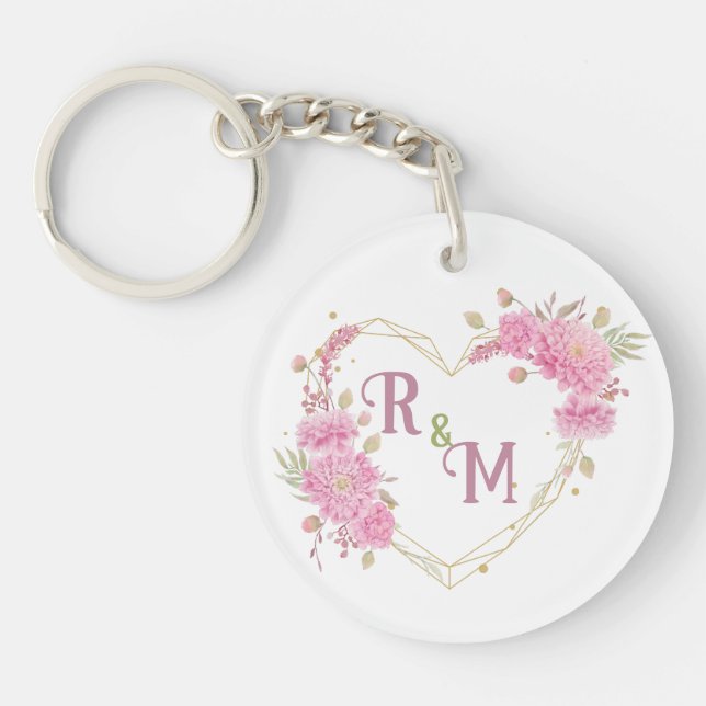 Elegant minimal Chic Initial letter monogram name Keychain (Front)
