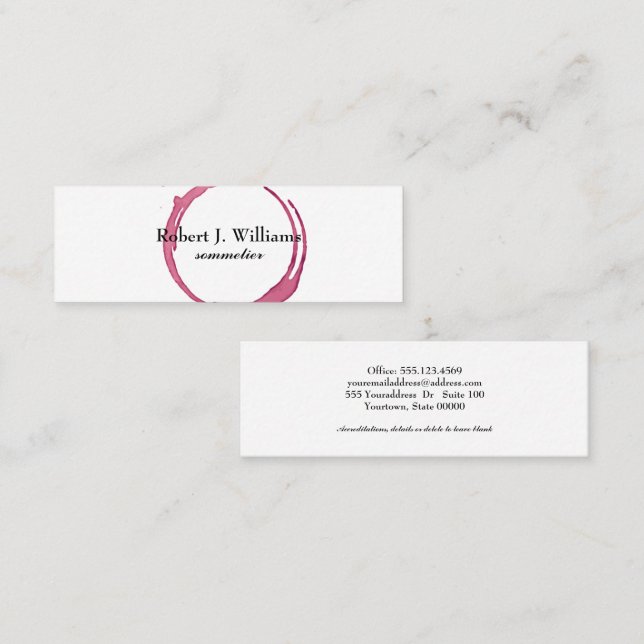 Elegant minimal chic red wine stain Sommeliere Mini Business Card (Front/Back)