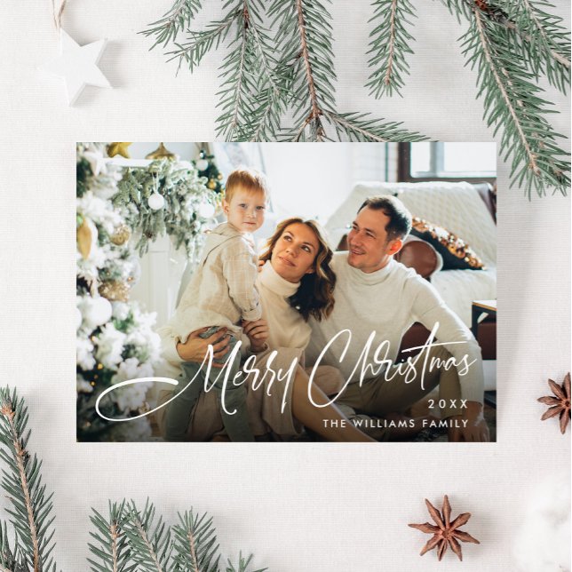 Elegant Minimal Christmas Greeting Photo QR code Holiday Card (Creator Uploaded)