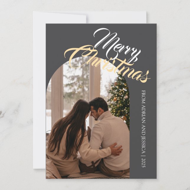 Elegant Minimal Christmas | Modern Family 1 Photo Holiday Card (Front)