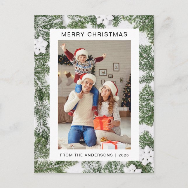 Elegant Minimal Christmas | Modern Family 1 Photo Holiday Postcard (Front)
