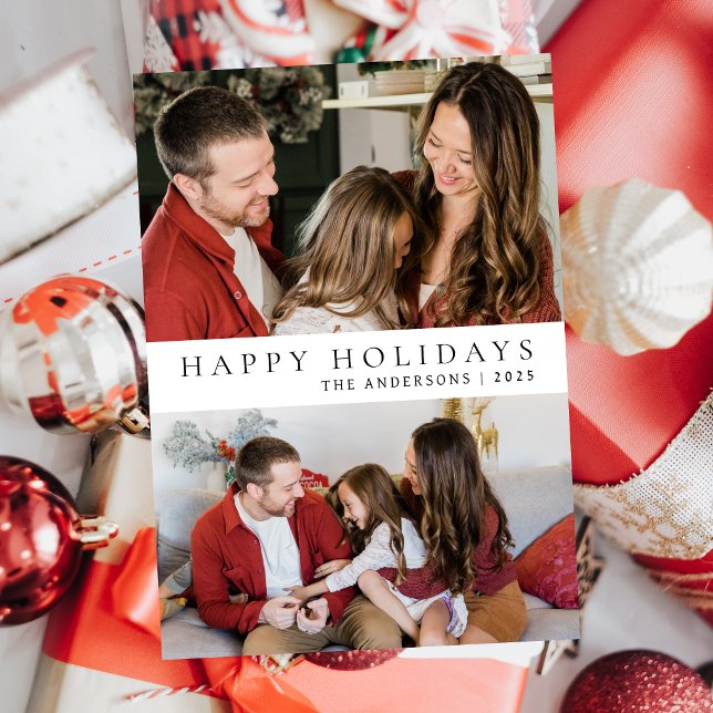 Elegant Minimal Christmas | Modern Family 2 Photo Holiday Card (Creator Uploaded)