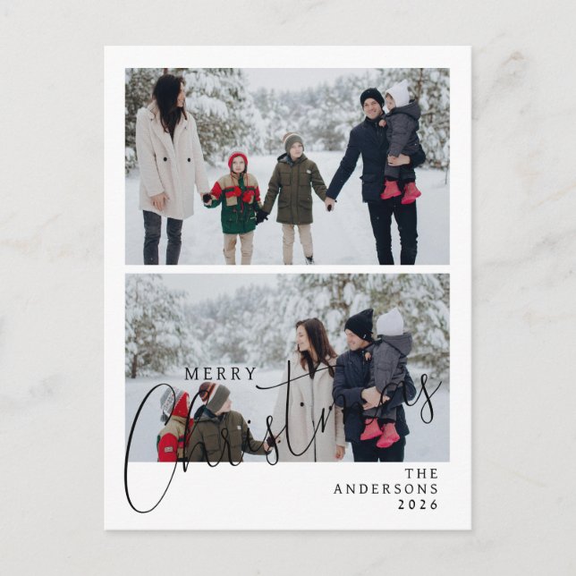 Elegant Minimal Christmas | Modern Family 2 Photo Holiday Postcard (Front)