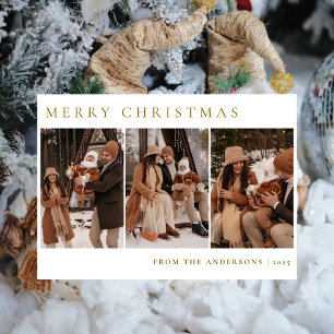 Elegant Minimal Christmas Modern Family 3 Photo Holiday Card