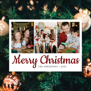 Elegant Minimal Christmas Modern Family 3 Photo Holiday Card