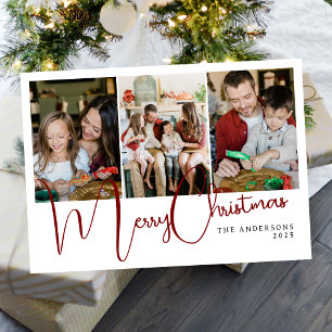Elegant Minimal Christmas Modern Family 3 Photo Holiday Card