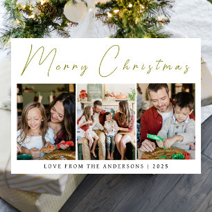 Elegant Minimal Christmas Modern Family 3 Photo Holiday Card