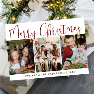 Elegant Minimal Christmas Modern Family 3 Photo Holiday Card