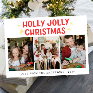 Elegant Minimal Christmas Modern Family 3 Photo Holiday Card