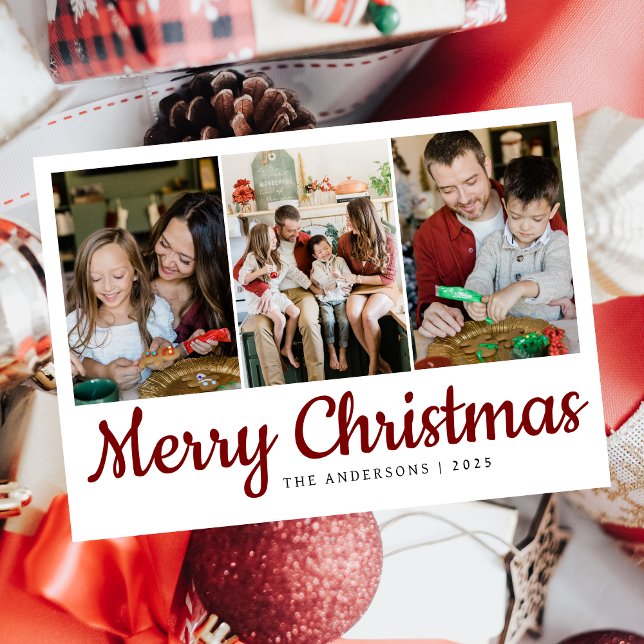 Elegant Minimal Christmas | Modern Family 3 Photo  Holiday Card (Creator Uploaded)