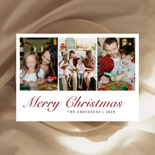Elegant Minimal Christmas Modern Family 3 Photo Holiday Card