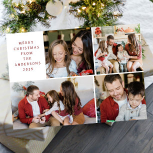 Elegant Minimal Christmas Modern Family 4 Photo Holiday Card