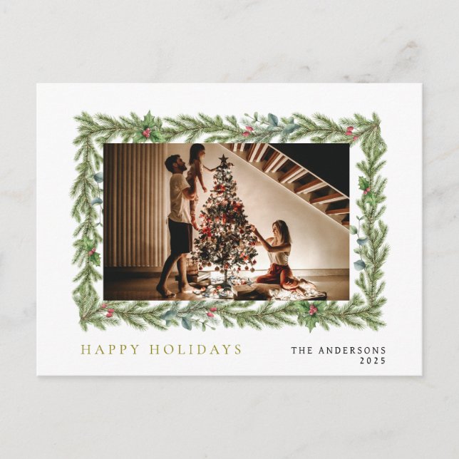 Elegant Minimal Christmas | Modern Family Portrait Holiday Postcard (Front)