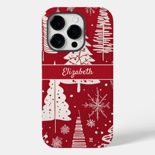 Elegant Minimal Christmas Tree Holiday Pattern  Case_Mate iPhone 14 Pro Case