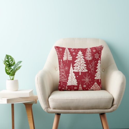 Elegant Minimal Christmas Tree Holiday Pattern Throw Pillow