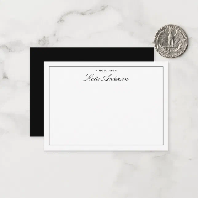 Elegant Minimal Classic Script Black & White Note Card | Zazzle