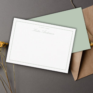 Elegant Minimal Classic Script Sage Green Note Card