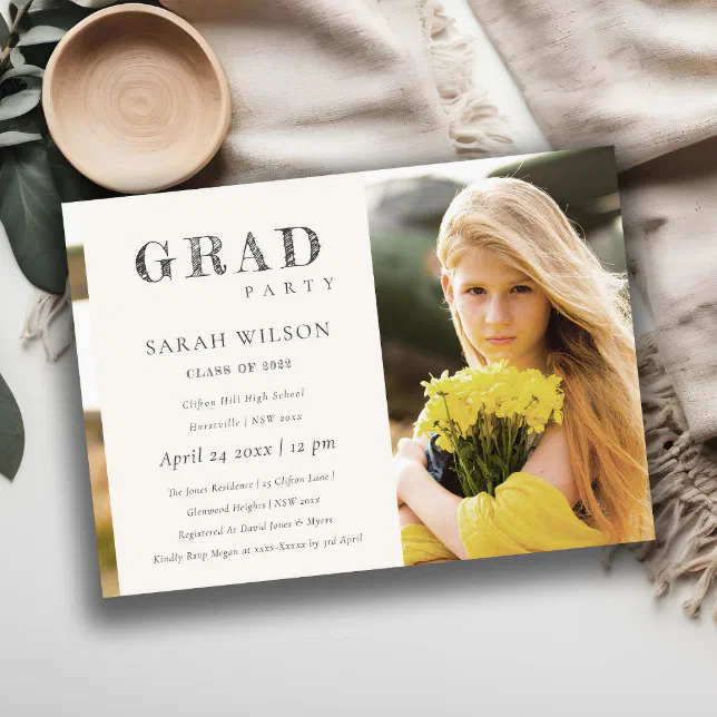 Elegant Minimal Clean Photo Graduation Party Invitation | Zazzle