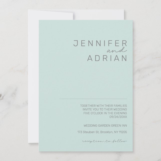 Elegant Minimal Cool Mint Modern Simple Wedding  Invitation (Back)