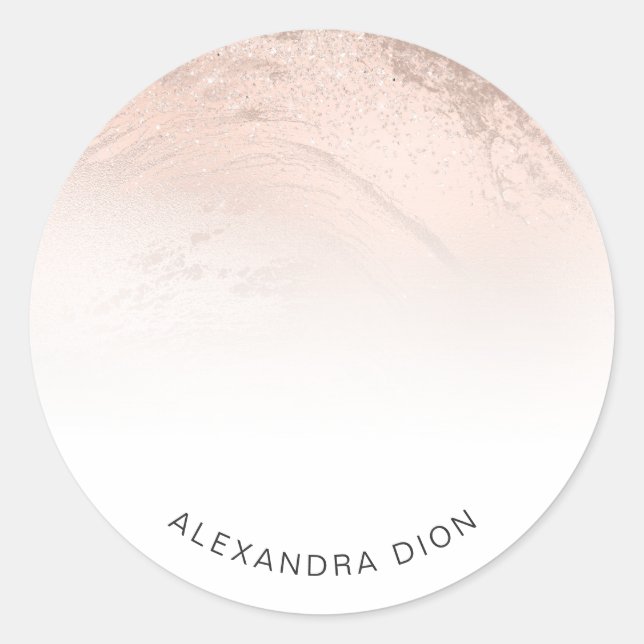 Elegant minimal copper rose gold glitter marble classic round sticker (Front)