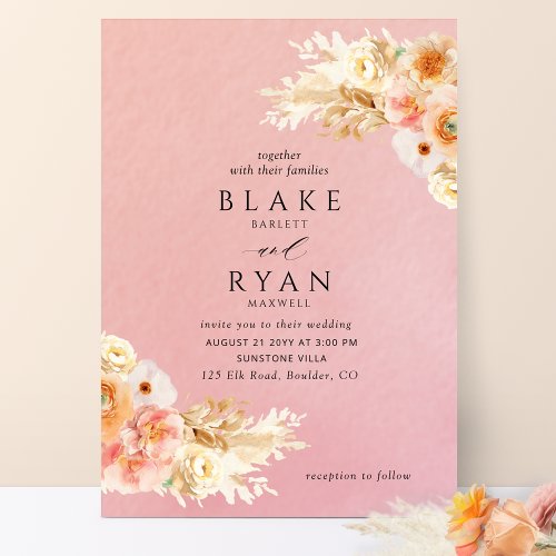 Elegant Minimal Coral Peach Blush Cream Wedding Invitation