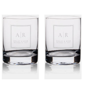 Elegant Minimal Couple Initials Wedding Gift Rocks Glass